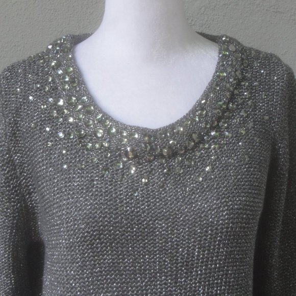 Ruby Rd Sweater Embellished Gray-Green Petite Petitte XL - Picture 2 of 5